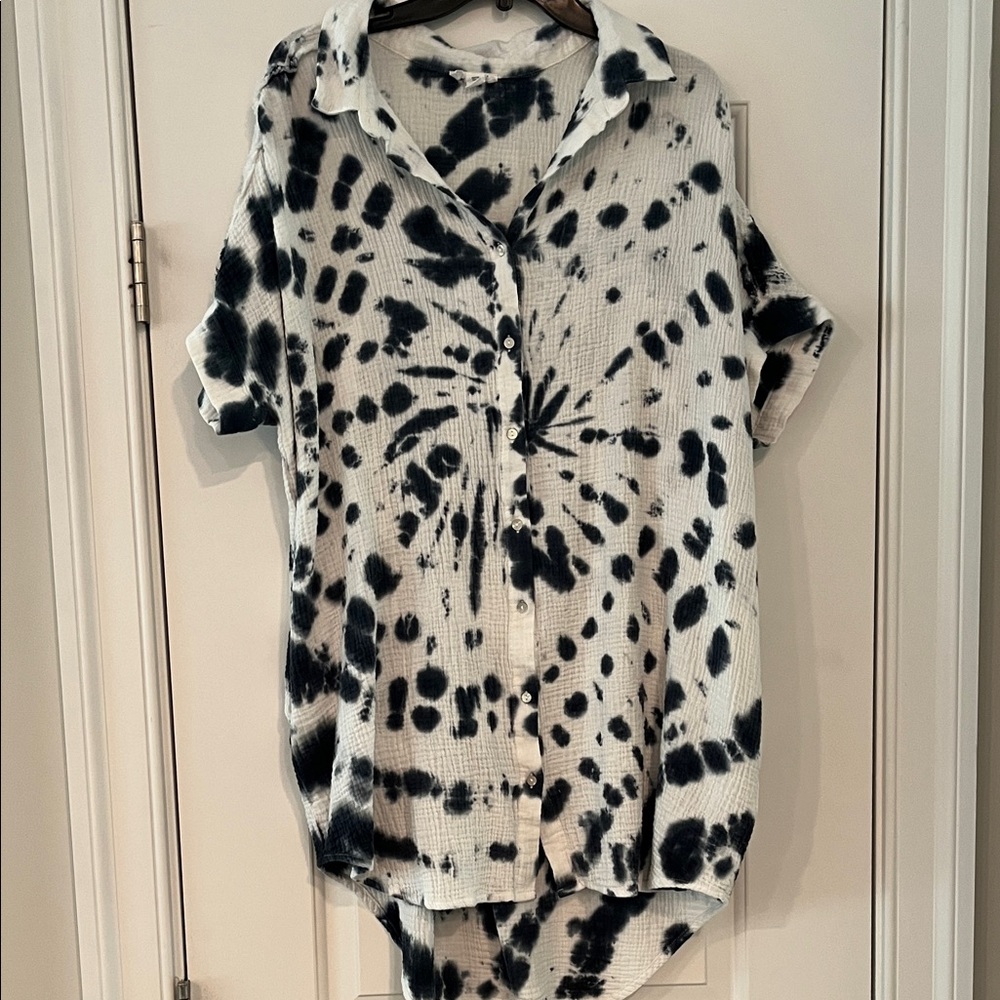 Tribal Black and White Tie-Dye Coverup
